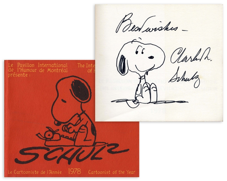 Charles Schulz Signed 8'' x 7'' Drawing of Snoopy